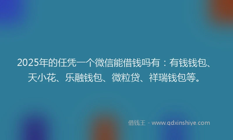 2025年的任凭一个微信能借钱吗有：有钱钱包、天小花、乐融钱包、微粒贷、祥瑞钱包等。