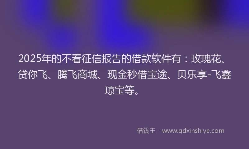 2025年的不看征信报告的借款软件有：玫瑰花、贷你飞、腾飞商城、现金秒借宝途、贝乐享-飞鑫琼宝等。