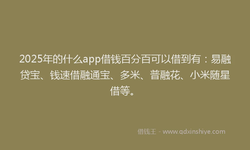 2025年的什么app借钱百分百可以借到有：易融贷宝、钱速借融通宝、多米、普融花、小米随星借等。