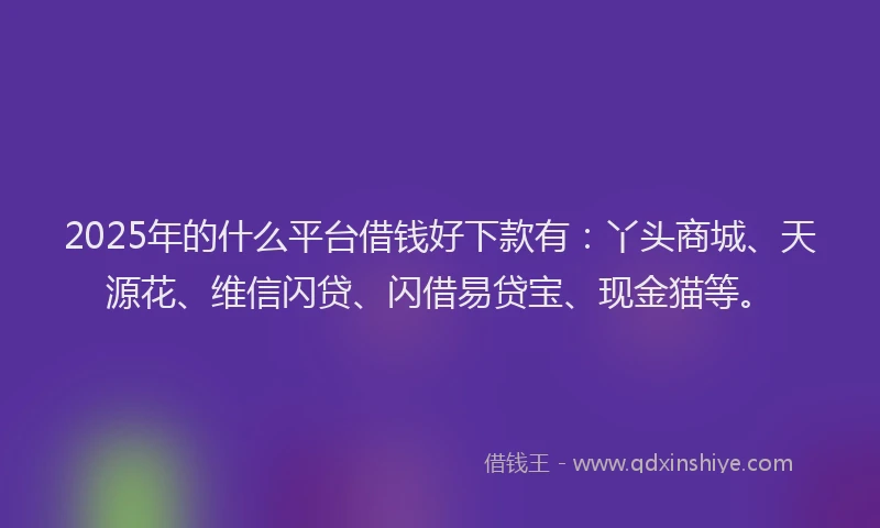 2025年的什么平台借钱好下款有：丫头商城、天源花、维信闪贷、闪借易贷宝、现金猫等。