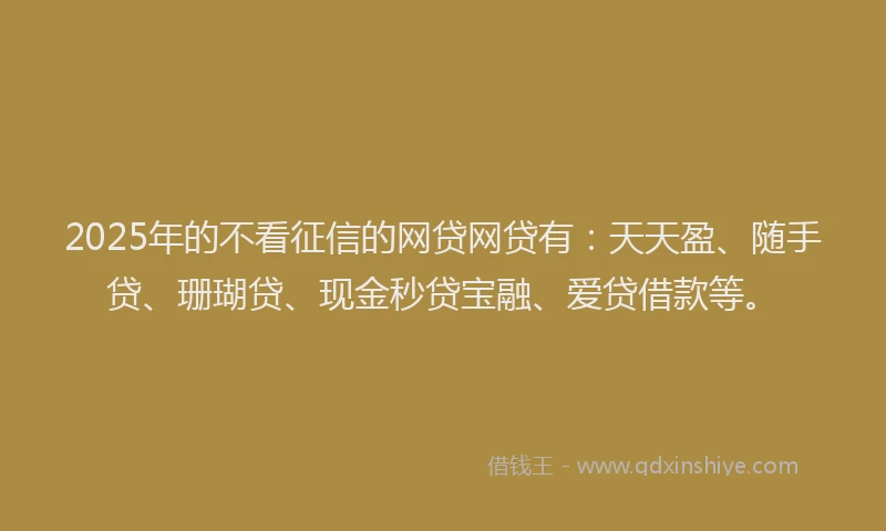 2025年的不看征信的网贷网贷有：天天盈、随手贷、珊瑚贷、现金秒贷宝融、爱贷借款等。
