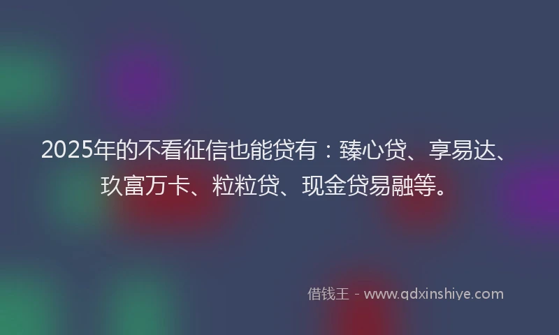2025年的不看征信也能贷有：臻心贷、享易达、玖富万卡、粒粒贷、现金贷易融等。