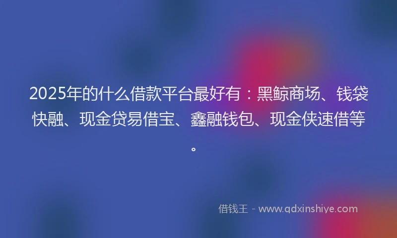 2025年的什么借款平台最好有：黑鲸商场、钱袋快融、现金贷易借宝、鑫融钱包、现金侠速借等。