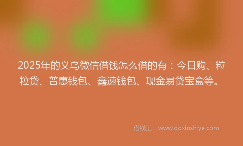 2025年的义乌微信借钱怎么借的有：今日购、粒粒贷、普惠钱包、鑫速钱包、现金易贷宝盒等。