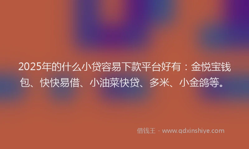 2025年的什么小贷容易下款平台好有：金悦宝钱包、快快易借、小油菜快贷、多米、小金鸽等。