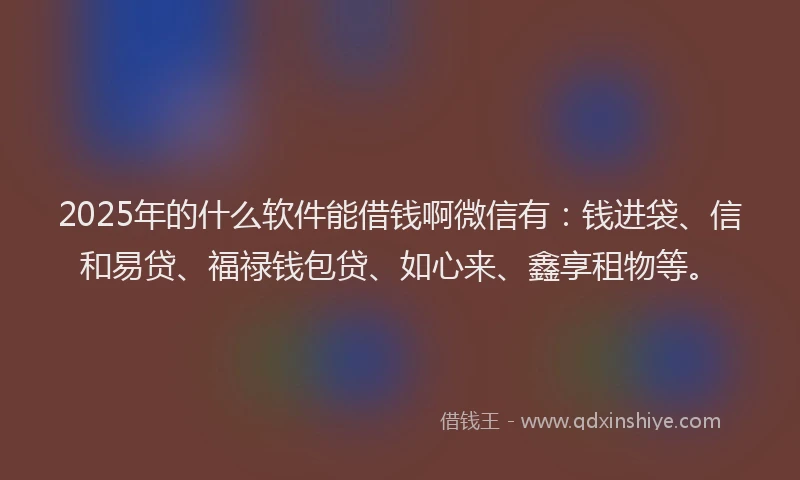 2025年的什么软件能借钱啊微信有：钱进袋、信和易贷、福禄钱包贷、如心来、鑫享租物等。