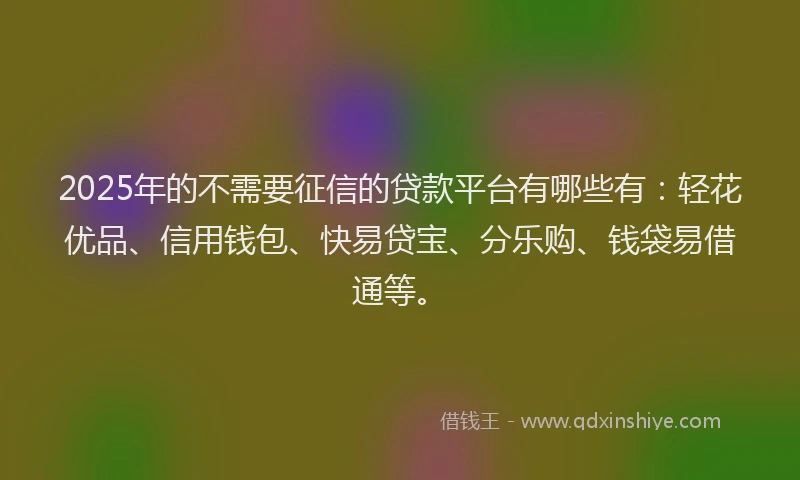 2025年的不需要征信的贷款平台有哪些有：轻花优品、信用钱包、快易贷宝、分乐购、钱袋易借通等。