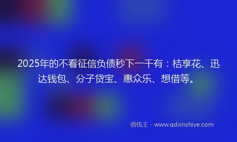 2025年的不看征信负债秒下一千有：桔享花、迅达钱包、分子贷宝、惠众乐、想借等。