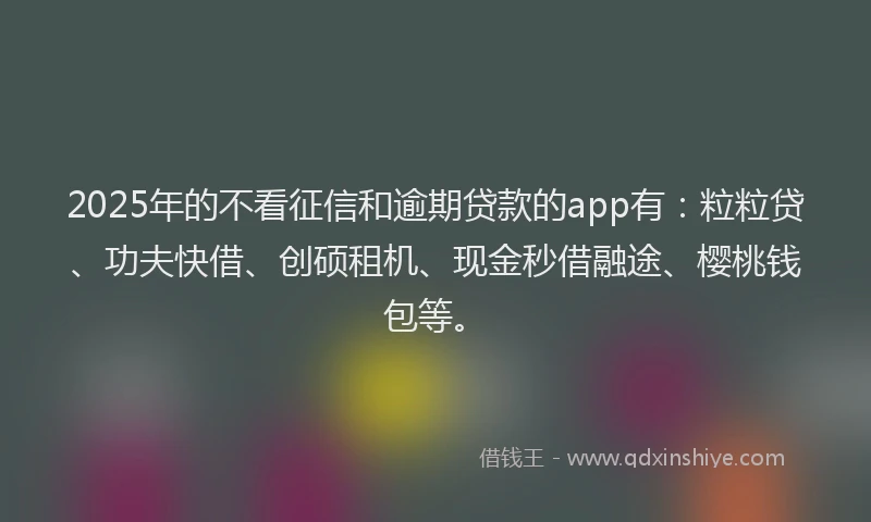 2025年的不看征信和逾期贷款的app有：粒粒贷、功夫快借、创硕租机、现金秒借融途、樱桃钱包等。