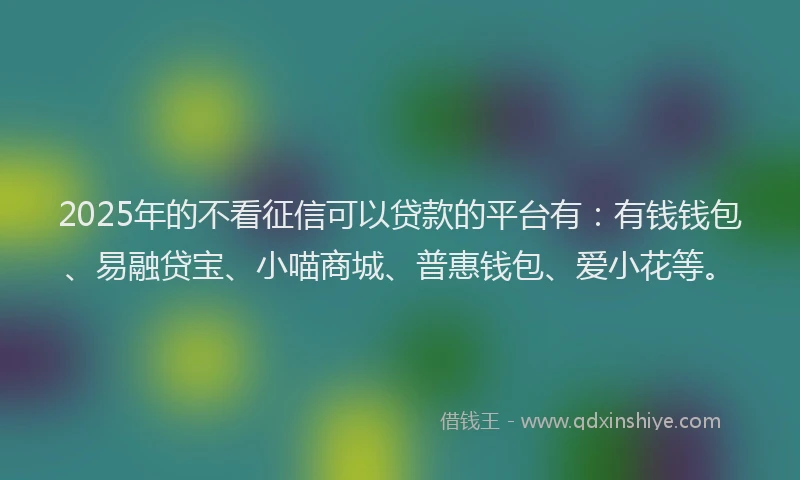 2025年的不看征信可以贷款的平台有：有钱钱包、易融贷宝、小喵商城、普惠钱包、爱小花等。
