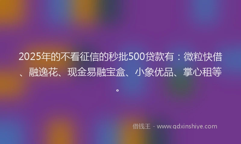 2025年的不看征信的秒批500贷款有：微粒快借、融逸花、现金易融宝盒、小象优品、掌心租等。