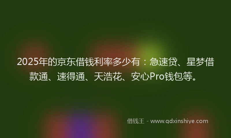 2025年的京东借钱利率多少有：急速贷、星梦借款通、速得通、天浩花、安心Pro钱包等。