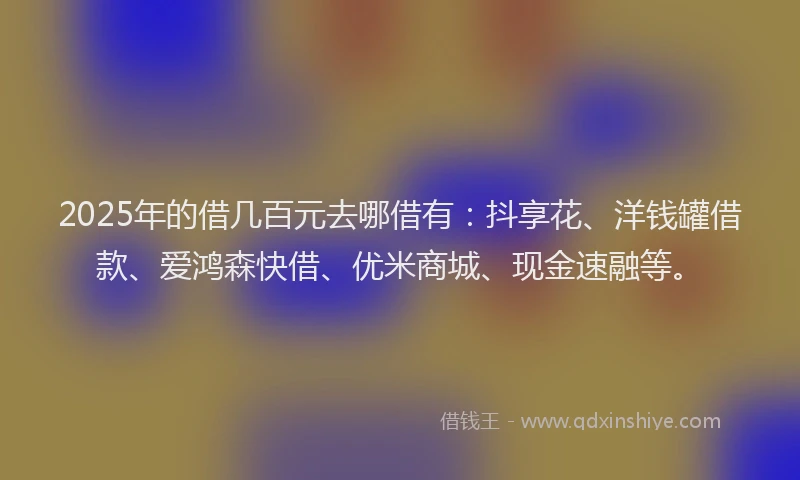 2025年的借几百元去哪借有：抖享花、洋钱罐借款、爱鸿森快借、优米商城、现金速融等。