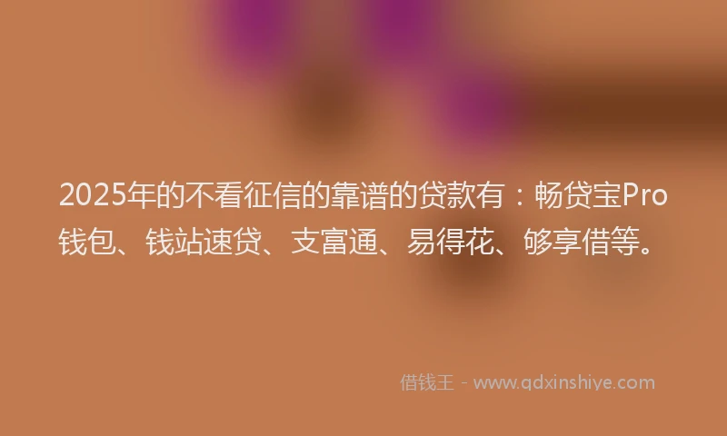 2025年的不看征信的靠谱的贷款有：畅贷宝Pro钱包、钱站速贷、支富通、易得花、够享借等。