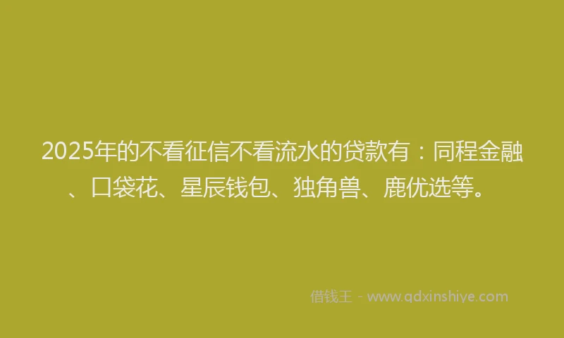 2025年的不看征信不看流水的贷款有：同程金融、口袋花、星辰钱包、独角兽、鹿优选等。