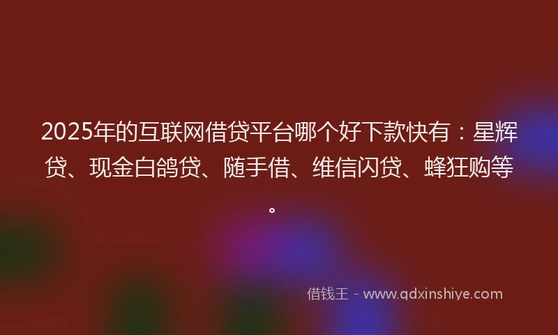 2025年的互联网借贷平台哪个好下款快有：星辉贷、现金白鸽贷、随手借、维信闪贷、蜂狂购等。