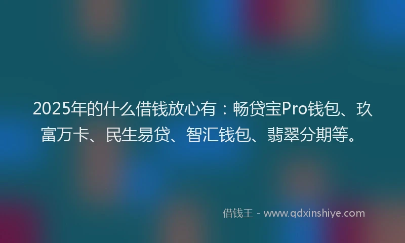 2025年的什么借钱放心有：畅贷宝Pro钱包、玖富万卡、民生易贷、智汇钱包、翡翠分期等。