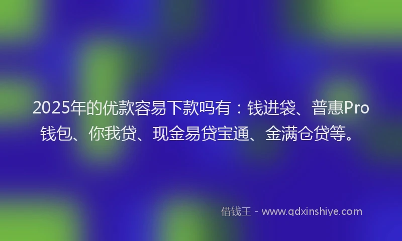 2025年的优款容易下款吗有：钱进袋、普惠Pro钱包、你我贷、现金易贷宝通、金满仓贷等。