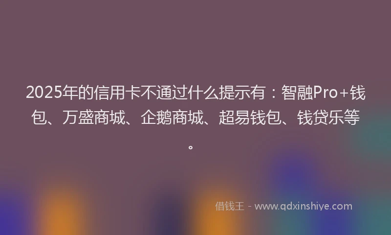 2025年的信用卡不通过什么提示有：智融Pro+钱包、万盛商城、企鹅商城、超易钱包、钱贷乐等。