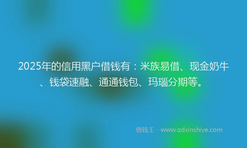 2025年的信用黑户借钱有：米族易借、现金奶牛、钱袋速融、通通钱包、玛瑙分期等。