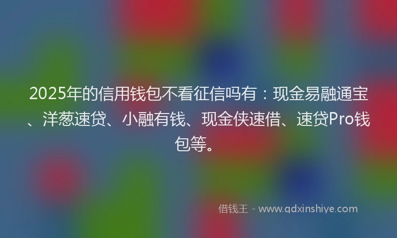 2025年的信用钱包不看征信吗有:现金易融通宝、洋葱速贷、小融有钱、现金侠速借、速贷Pro钱包等。