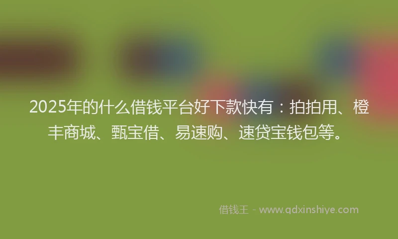 2025年的什么借钱平台好下款快有：拍拍用、橙丰商城、甄宝借、易速购、速贷宝钱包等。