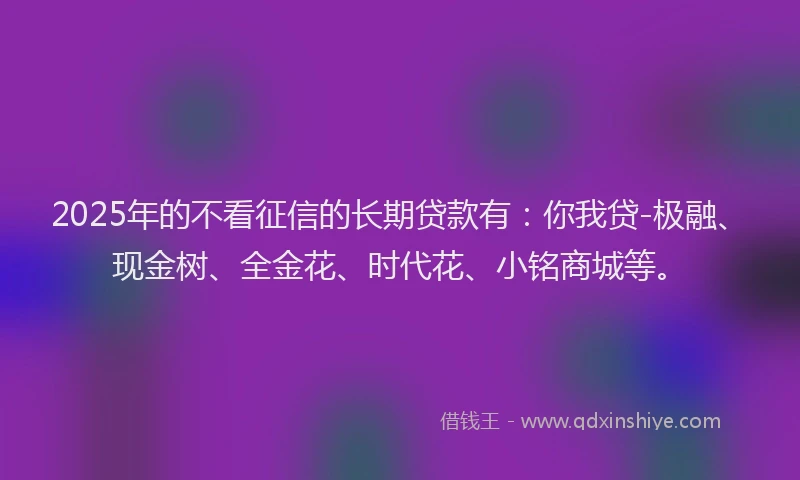 2025年的不看征信的长期贷款有：你我贷-极融、现金树、全金花、时代花、小铭商城等。