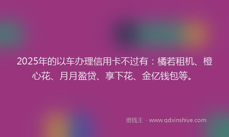 2025年的以车办理信用卡不过有：橘若租机、橙心花、月月盈贷、享下花、金亿钱包等。