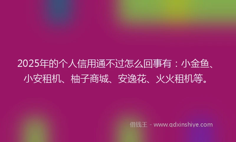 2025年的个人信用通不过怎么回事有：小金鱼、小安租机、柚子商城、安逸花、火火租机等。