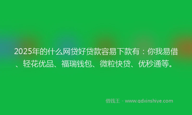 2025年的什么网贷好贷款容易下款有：你我易借、轻花优品、福瑞钱包、微粒快贷、优秒通等。