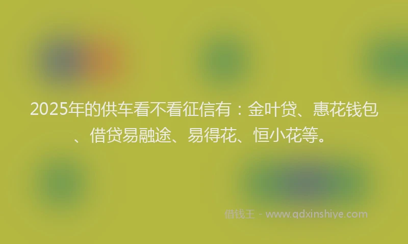 2025年的供车看不看征信有：金叶贷、惠花钱包、借贷易融途、易得花、恒小花等。