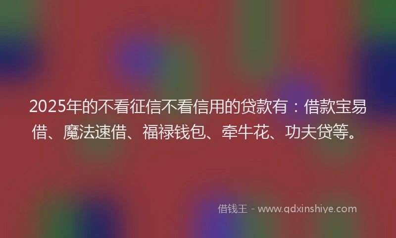 2025年的不看征信不看信用的贷款有：借款宝易借、魔法速借、福禄钱包、牵牛花、功夫贷等。