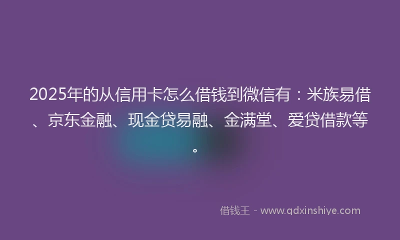 2025年的从信用卡怎么借钱到微信有：米族易借、京东金融、现金贷易融、金满堂、爱贷借款等。