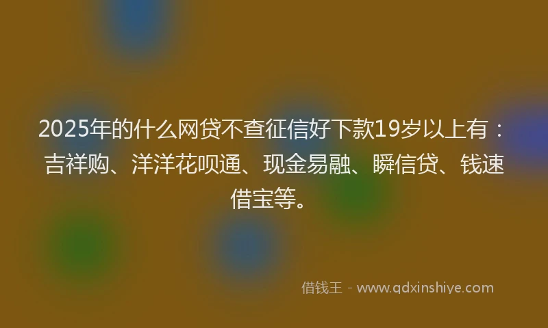 2025年的什么网贷不查征信好下款19岁以上有：吉祥购、洋洋花呗通、现金易融、瞬信贷、钱速借宝等。