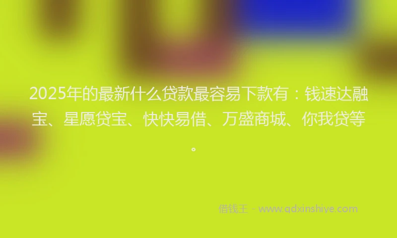 2025年的最新什么贷款最容易下款有：钱速达融宝、星愿贷宝、快快易借、万盛商城、你我贷等。
