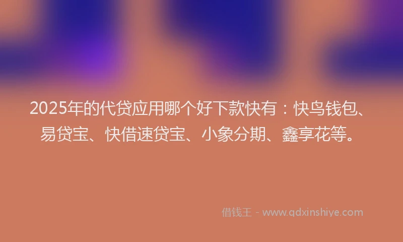2025年的代贷应用哪个好下款快有：快鸟钱包、易贷宝、快借速贷宝、小象分期、鑫享花等。