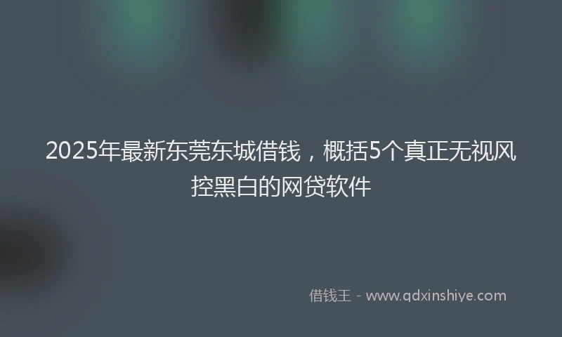 2025年最新东莞东城借钱，概括5个真正无视风控黑白的网贷软件