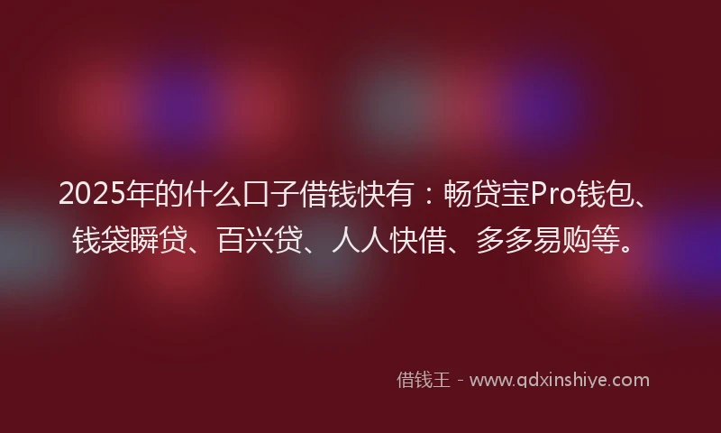 2025年的什么口子借钱快有：畅贷宝Pro钱包、钱袋瞬贷、百兴贷、人人快借、多多易购等。