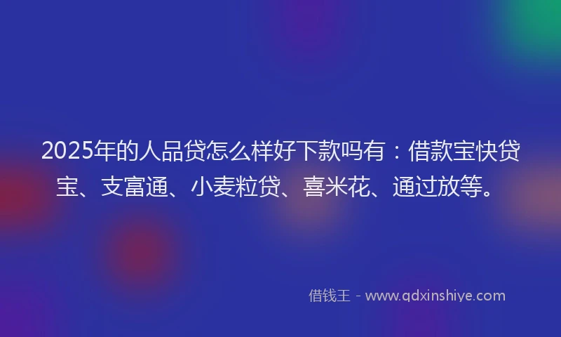 2025年的人品贷怎么样好下款吗有：借款宝快贷宝、支富通、小麦粒贷、喜米花、通过放等。
