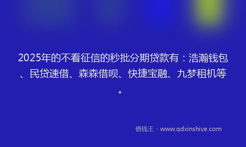 2025年的不看征信的秒批分期贷款有：浩瀚钱包、民贷速借、森森借呗、快捷宝融、九梦租机等。