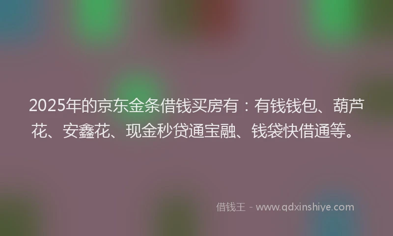 2025年的京东金条借钱买房有：有钱钱包、葫芦花、安鑫花、现金秒贷通宝融、钱袋快借通等。