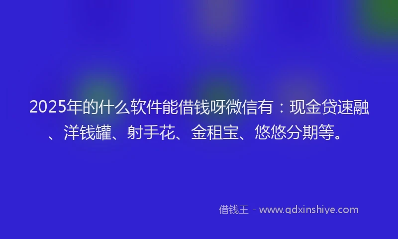 2025年的什么软件能借钱呀微信有：现金贷速融、洋钱罐、射手花、金租宝、悠悠分期等。