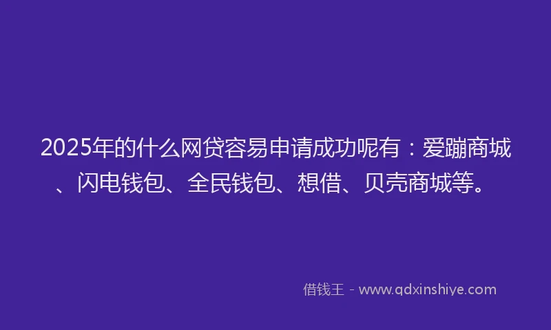 2025年的什么网贷容易申请成功呢有：爱蹦商城、闪电钱包、全民钱包、想借、贝壳商城等。