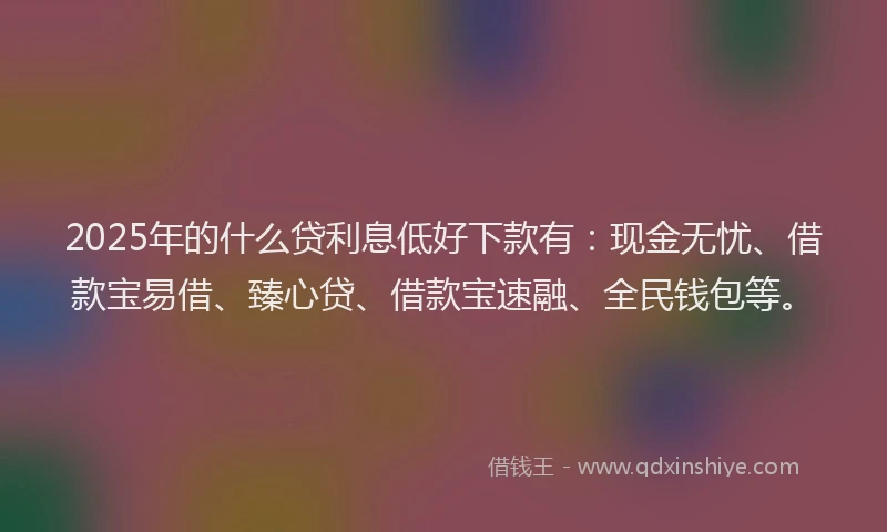 2025年的什么贷利息低好下款有：现金无忧、借款宝易借、臻心贷、借款宝速融、全民钱包等。