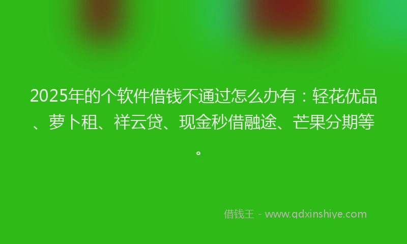2025年的个软件借钱不通过怎么办有：轻花优品、萝卜租、祥云贷、现金秒借融途、芒果分期等。