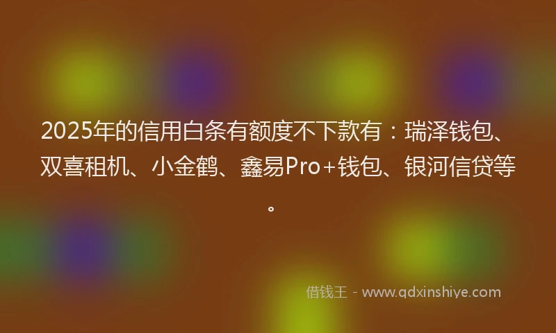 2025年的信用白条有额度不下款有：瑞泽钱包、双喜租机、小金鹤、鑫易Pro+钱包、银河信贷等。