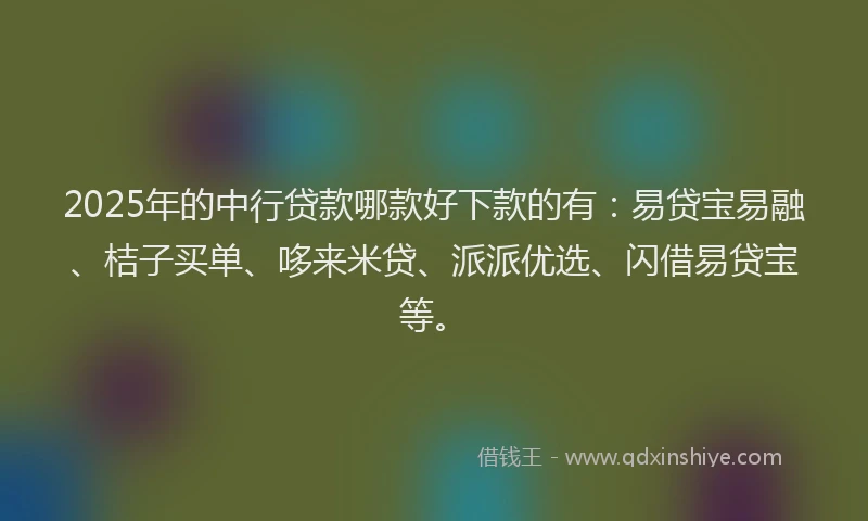 2025年的中行贷款哪款好下款的有：易贷宝易融、桔子买单、哆来米贷、派派优选、闪借易贷宝等。