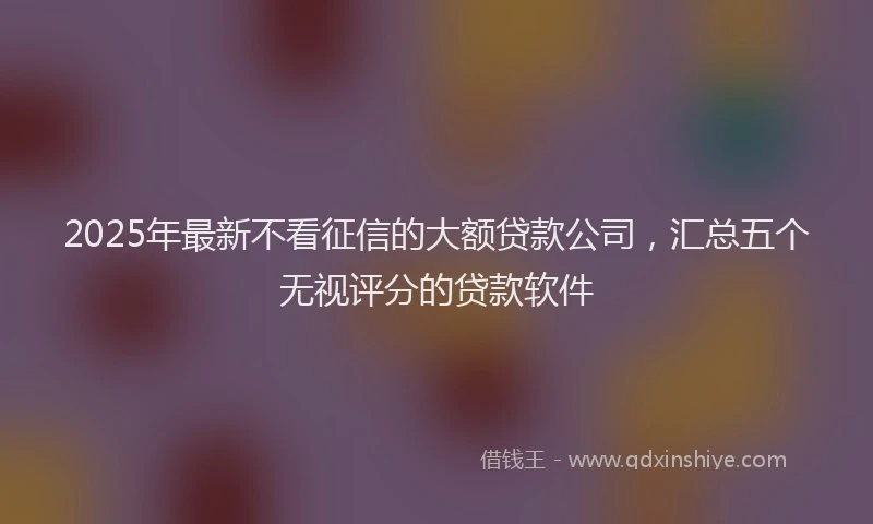 2025年最新不看征信的大额贷款公司，汇总五个无视评分的贷款软件