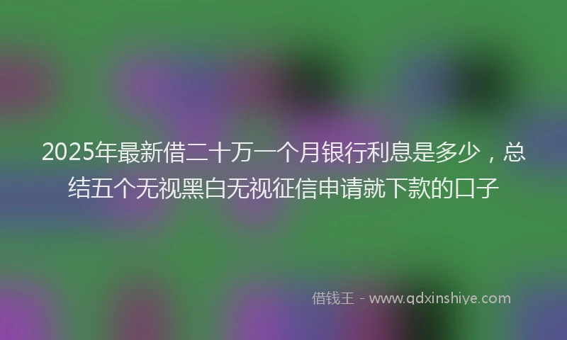 2025年最新借二十万一个月银行利息是多少，总结五个无视黑白无视征信申请就下款的口子
