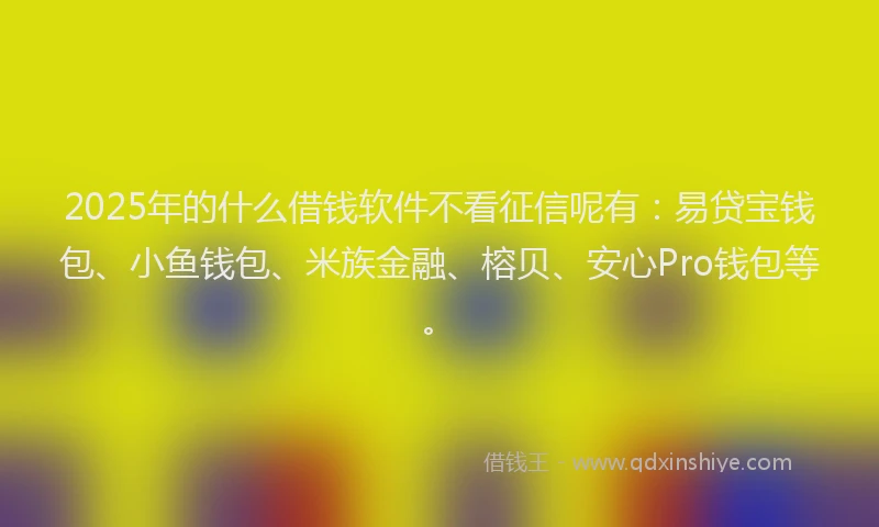 2025年的什么借钱软件不看征信呢有：易贷宝钱包、小鱼钱包、米族金融、榕贝、安心Pro钱包等。